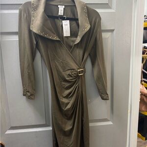 Cache Studded Olive Long Sleeve Dress